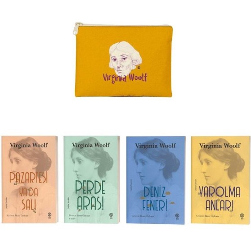 Sarı Eskitme Desenli Clutch Cüzdan Hediyeli Virginia Woolf Seti - 4 Kitap Takım