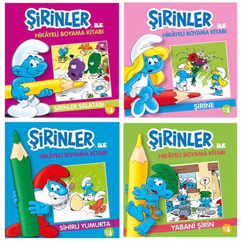 Şirinler ile Hikâyeli Boyama Seti - 4 Kitap Takım