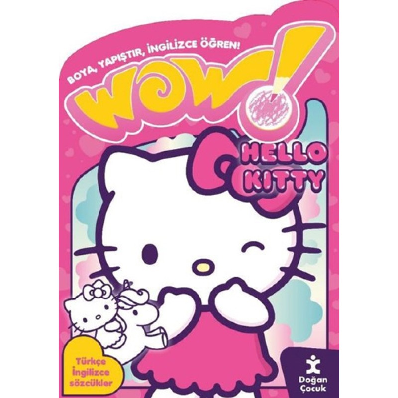 Wow! Hello Kity Boyama Kitabı - Boya Yapıştır İngilizce Öğren! Türkçe İngilizce Sözcükler